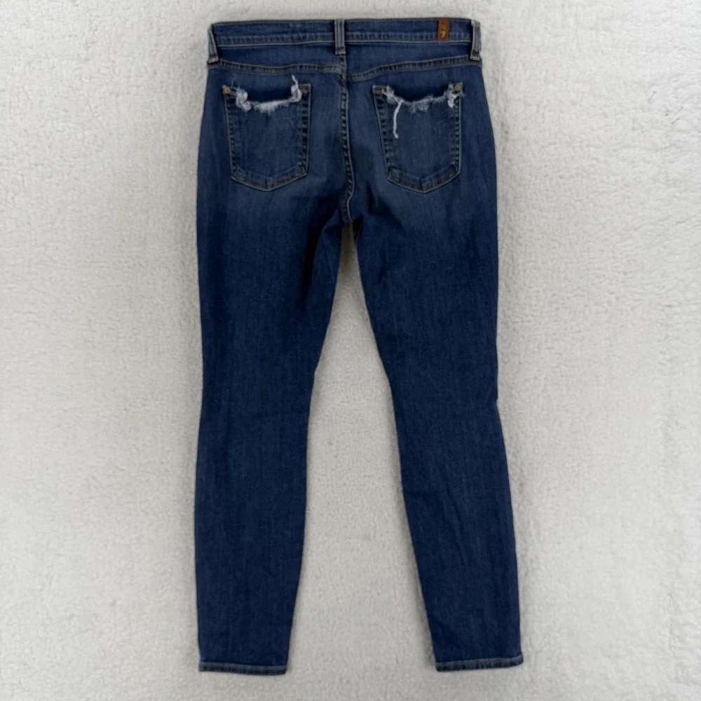7 For All Mankind The Ankle Skinny Jeans Womens 30 Blue Distressed Stretch 30x27